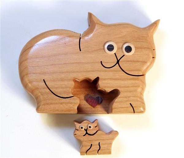 Cat & Kitten Puzzle Box - An American Craftsman