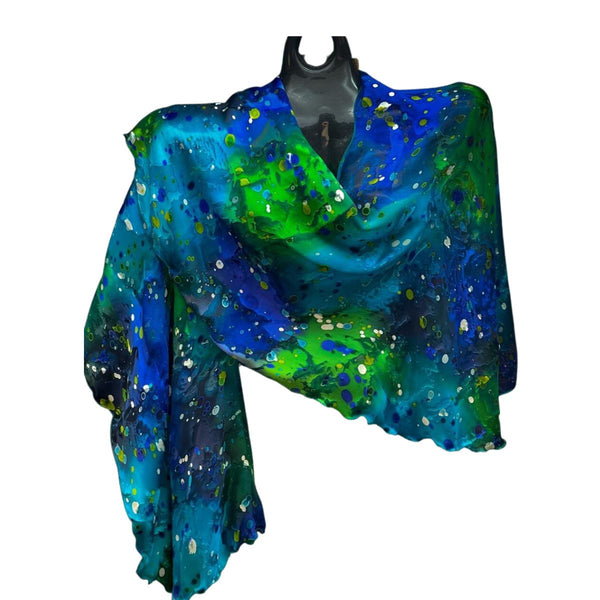 Blue, Green With White Swirl Shawl