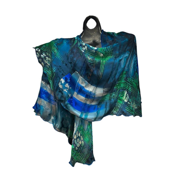 Blue, Silver & Green Swirl Shawl