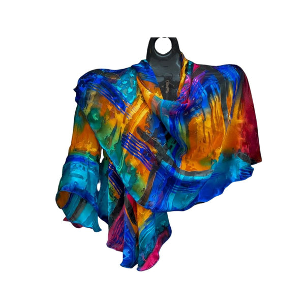 Blue, Yellow, Orange & Red Swirl Shawl