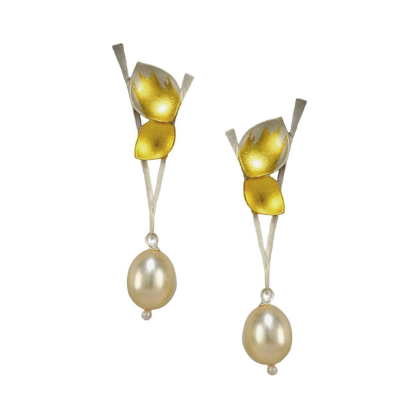V Leaf with Pearl Earrings