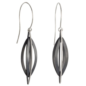 Cocoon Pendant Earrings in Oxidized Sterling