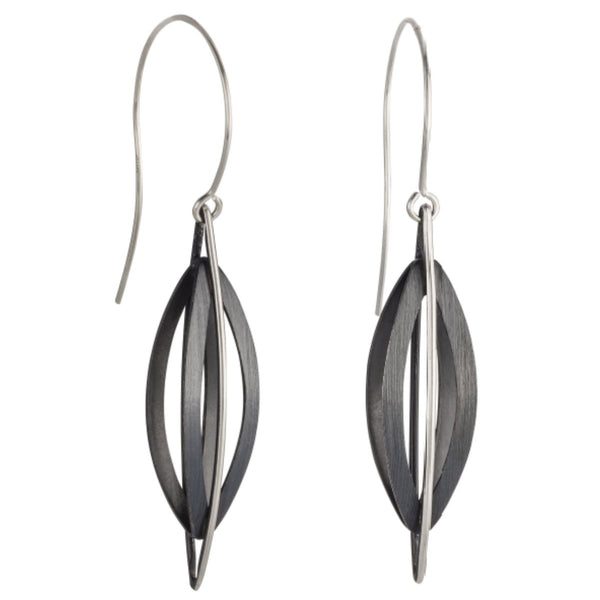 Cocoon Pendant Earrings in Oxidized Sterling