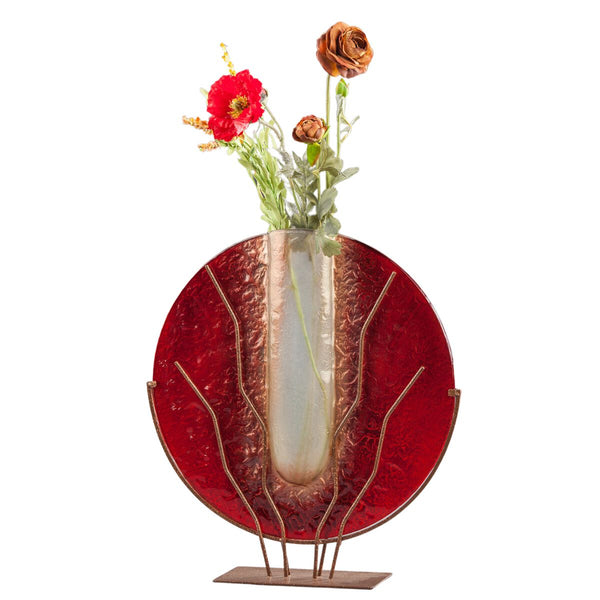 Slumped Glass Round Vase in Ruby