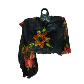 Black With Orange Flower Swirl Shawl