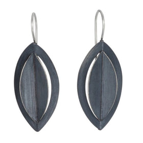 Geometric Leaf Earrings in Oxidized Silver