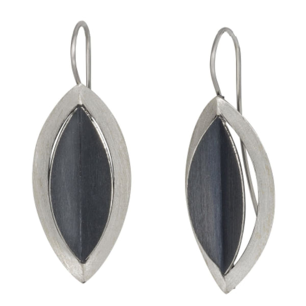 Geometric Leaf Earrings in Sterling with Oxidized Silver