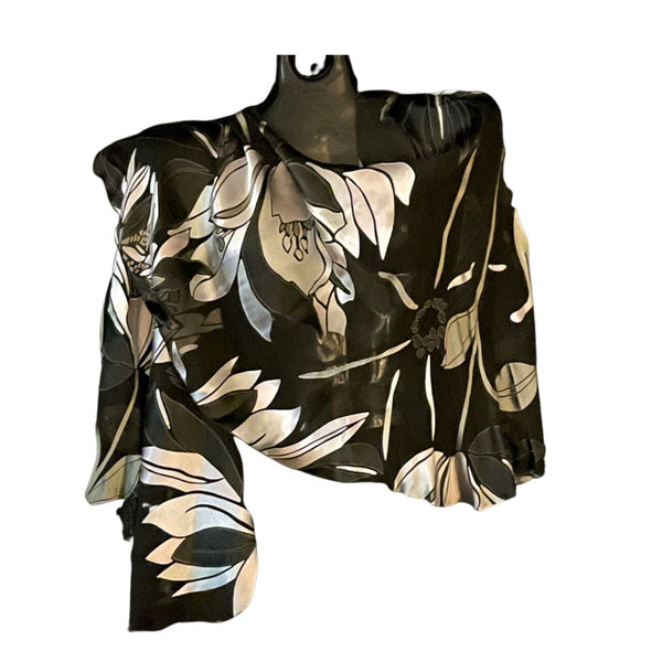 Black With Silver & Gold Floral Pattern Swirl Shawl
