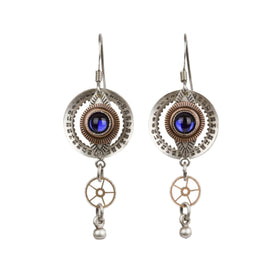 Date Wheel with Blue Stone Earring