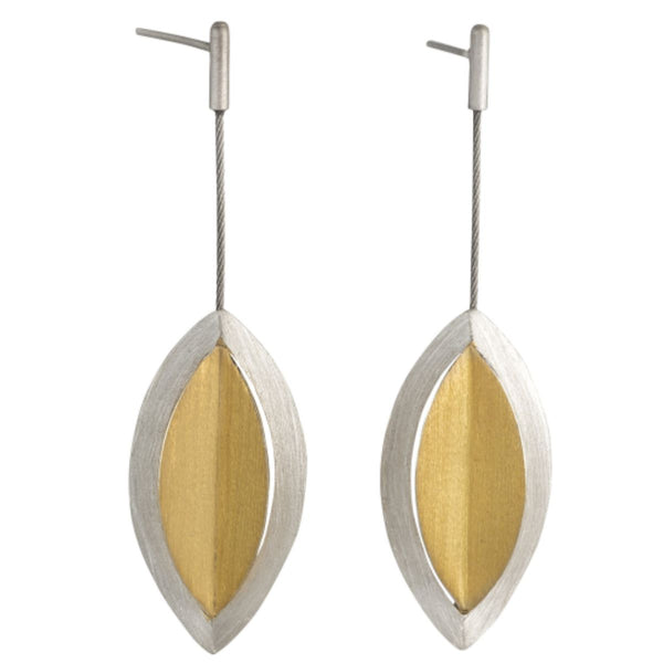 Geometric Leaves Dangle Earrings in Sterling with Gold Plate