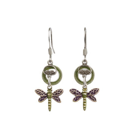 Dragonfly Green and Purple Dangle Earring