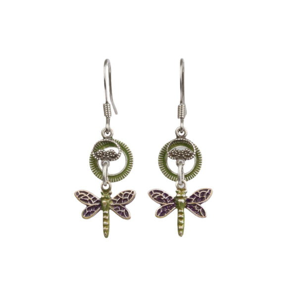 Dragonfly Green and Purple Dangle Earring