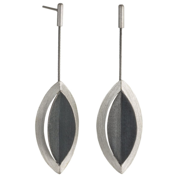 Geometric Leaves Dangle Earrings in Sterling with Oxidized Sterling