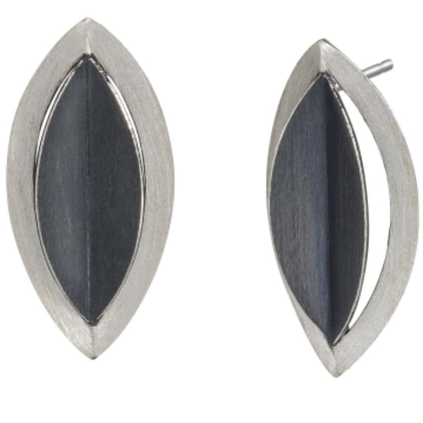 Geometric Leaves Earrings in Sterling with Oxidized Silver