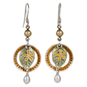 Orange Wheel with Green Leaf Earring