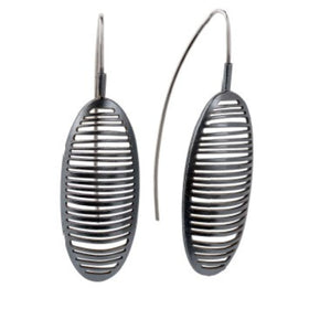 Ribbed Oval Earrings in Oxidized Silver