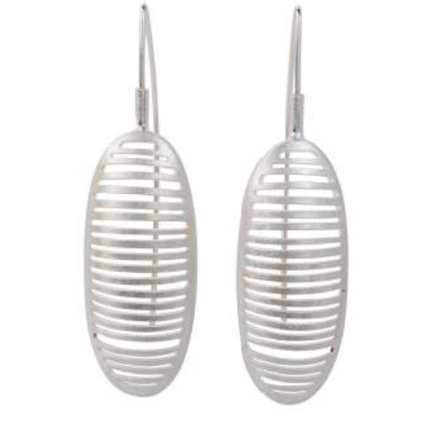 Ribbed Oval Earrings in Sterling Silver