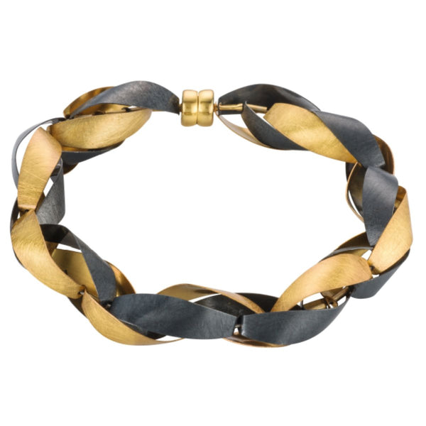 Ribbon Bracelet in Gold Plated Sterling with Oxidized Silver