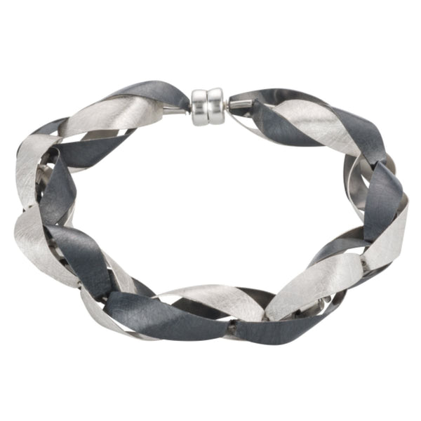 Ribbon Bracelet in Sterling with Oxidized Silver