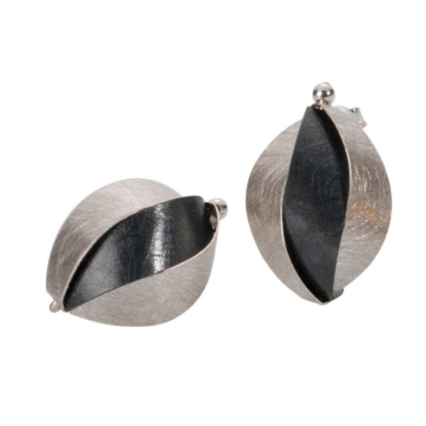 Ribbon Earrings in Sterling with Oxidized Silver