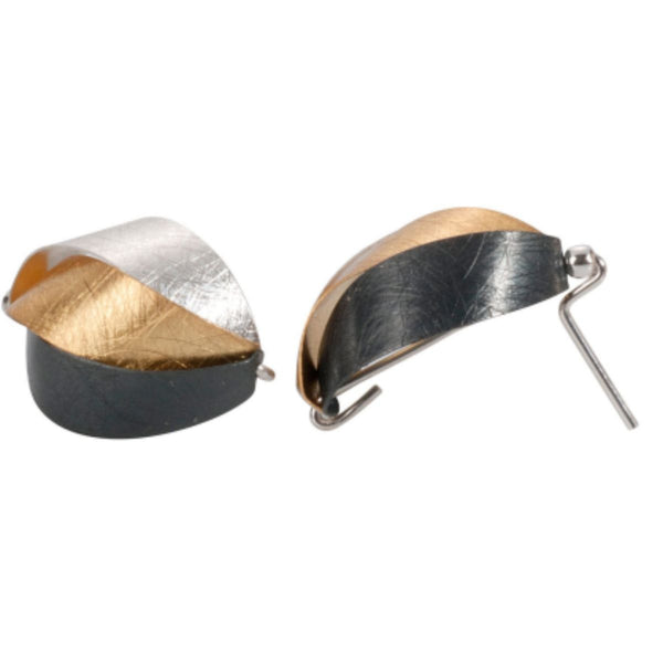 Ribbon Earrings in Sterling with Oxidized Silver and Gold Plated Sterling