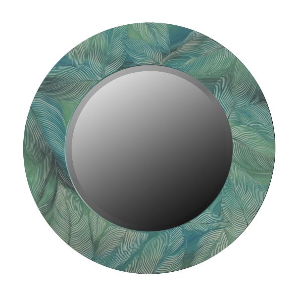 Blue Green Leaf Mirror 28" Diameter Round