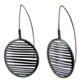 Small Ribbed Oval Earrings in Oxidized Sterling Silver