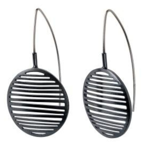 Small Ribbed Oval Earrings in Oxidized Sterling Silver