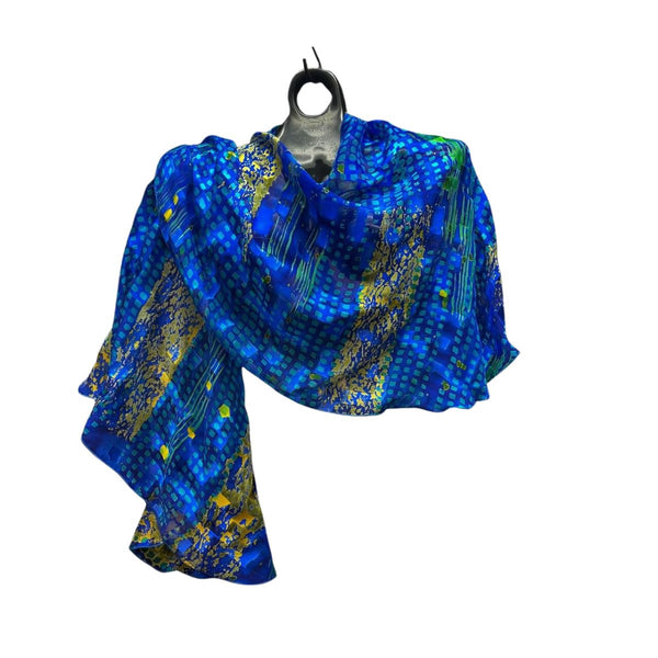 Blue With Silver Swirl Shawl