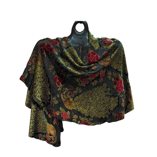 Black With Golden Bird Pattern Swirl Shawl