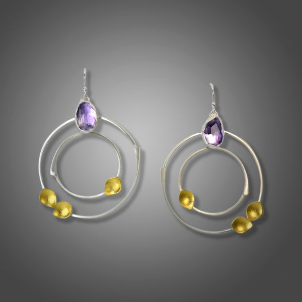 Double Round Hoop with Amethyst Earrings