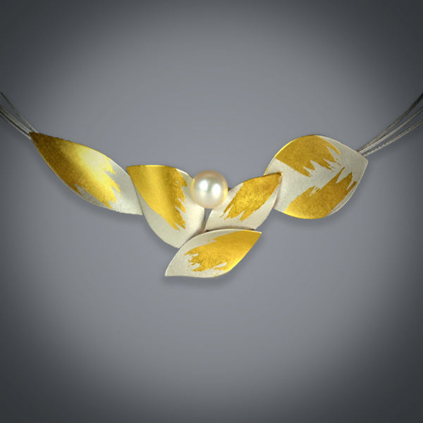 Gold Leaf Necklace with Pearl