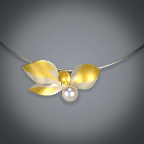 Open Leaf with Pearl Necklace