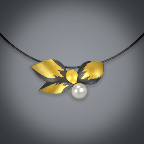 Open Leaf with Pearl Necklace