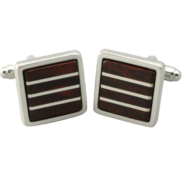 Cuff Link Wood Argentium Horizontal