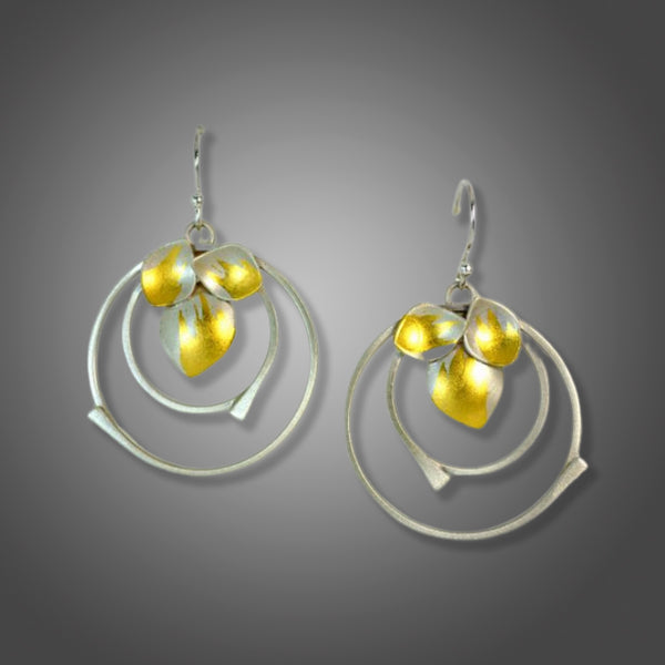 Double Hoop Round with Leaves Earrings