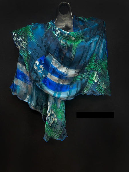 Blue, Silver & Green Swirl Shawl