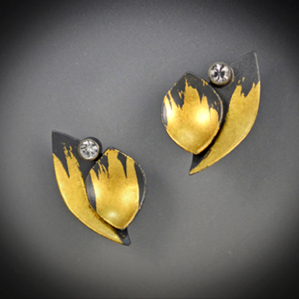 Small Leaf Overlap with White Sapphire Earrings