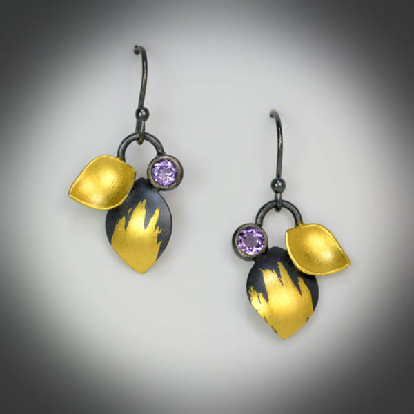 Dangle Leaf Amethyst Earrings