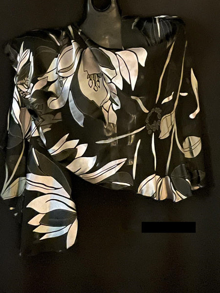 Black With Silver & Gold Floral Pattern Swirl Shawl