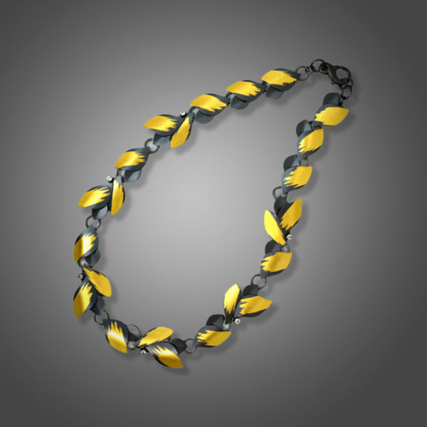 Faceted Leaf Necklace with White Sapphires