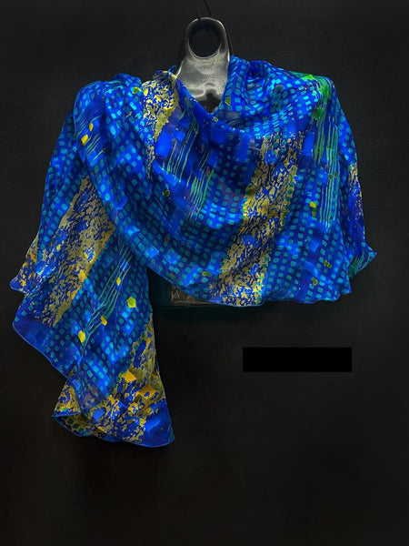 Blue With Silver Swirl Shawl