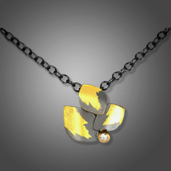 Triple Leaf with Diamond Necklace
