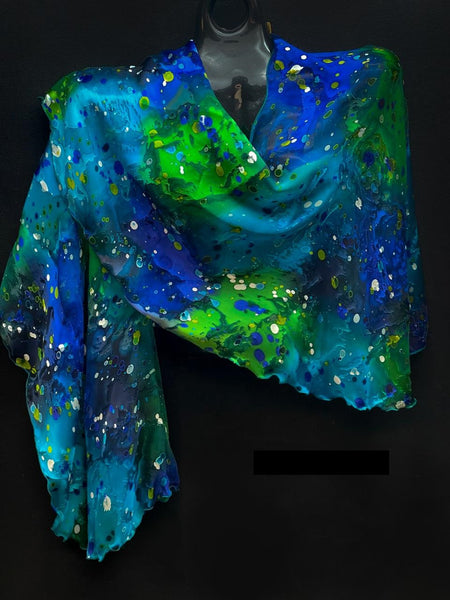 Blue, Green With White Swirl Shawl