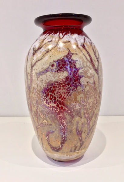 Seahorse Small Glass Vase In Red