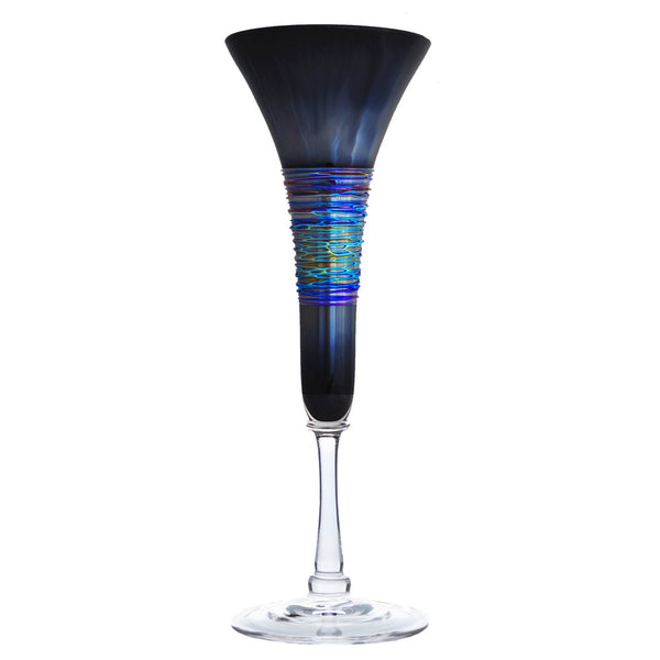 Rainbow Spun Champagne Flute Glass Black