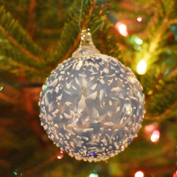 Blue & White Speckled Art Glass Ornament
