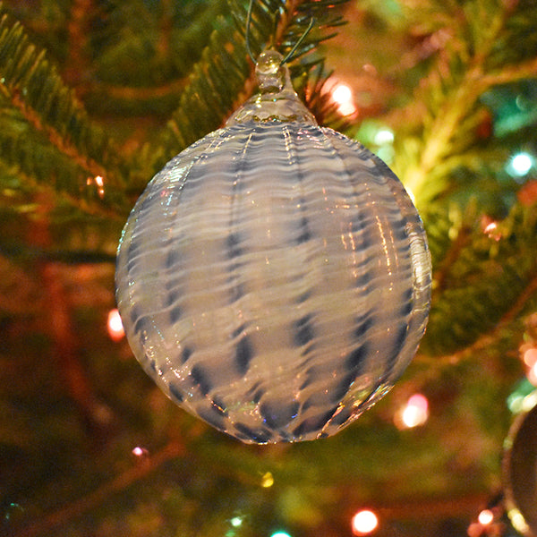 Blue & White Striped Art Glass Ornament