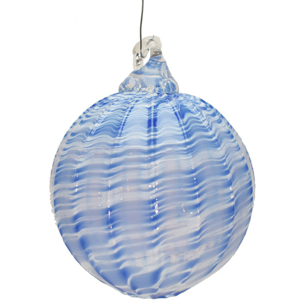 Blue & White Striped Art Glass Ornament