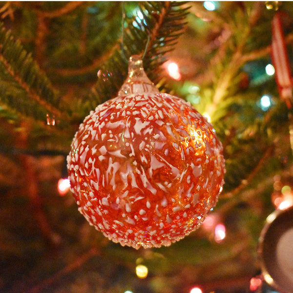 Red & White Speckled Art Glass Ornament